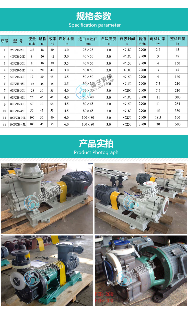 FZB氟塑料自吸泵性能參數(shù)說明