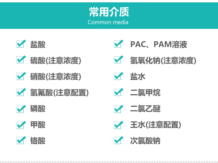 GDF氟塑料立式管道泵輸送介質(zhì)說明